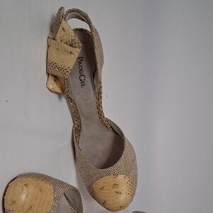 Paco Gil Beige Snake-Print Wedge Slingbacks